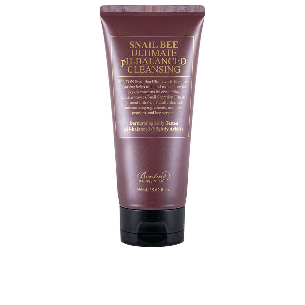 Braune Tube mit schwarzem Deckel. Aufschrift: Snail Bee Ultimate pH-Balanced Cleansing. Text und Logo.