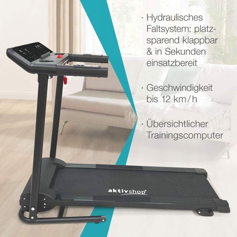aktivshop Laufband mit Motor: Klappbares Laufband mit Hydraulikfaltsystem für zuhause, Indoortrainer