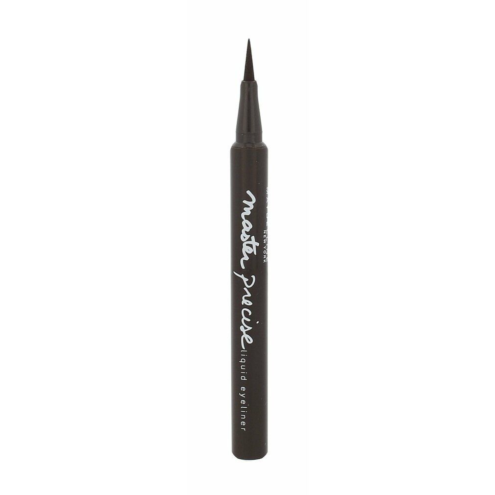 Flüssiger Eyeliner. Dunkelbrauner Stift mit schwarzer Spitze. Schriftzug: Maybelline New York Master Precise liquid eyeliner.