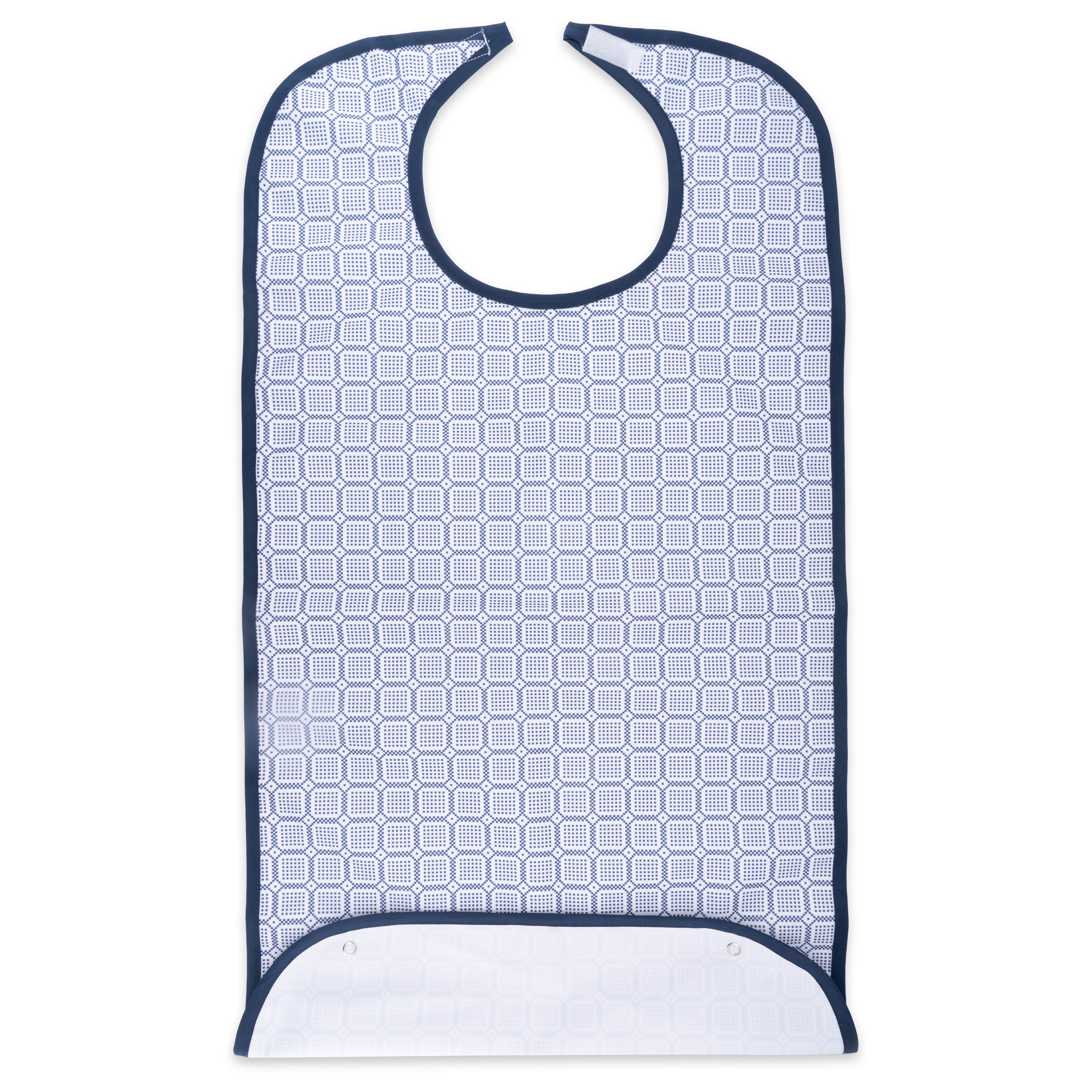 Sensalou Lätzchen Ess-Schürze Ess-Latz für Erwachsene Senioren mit Auffangtasche Blau/Weiß