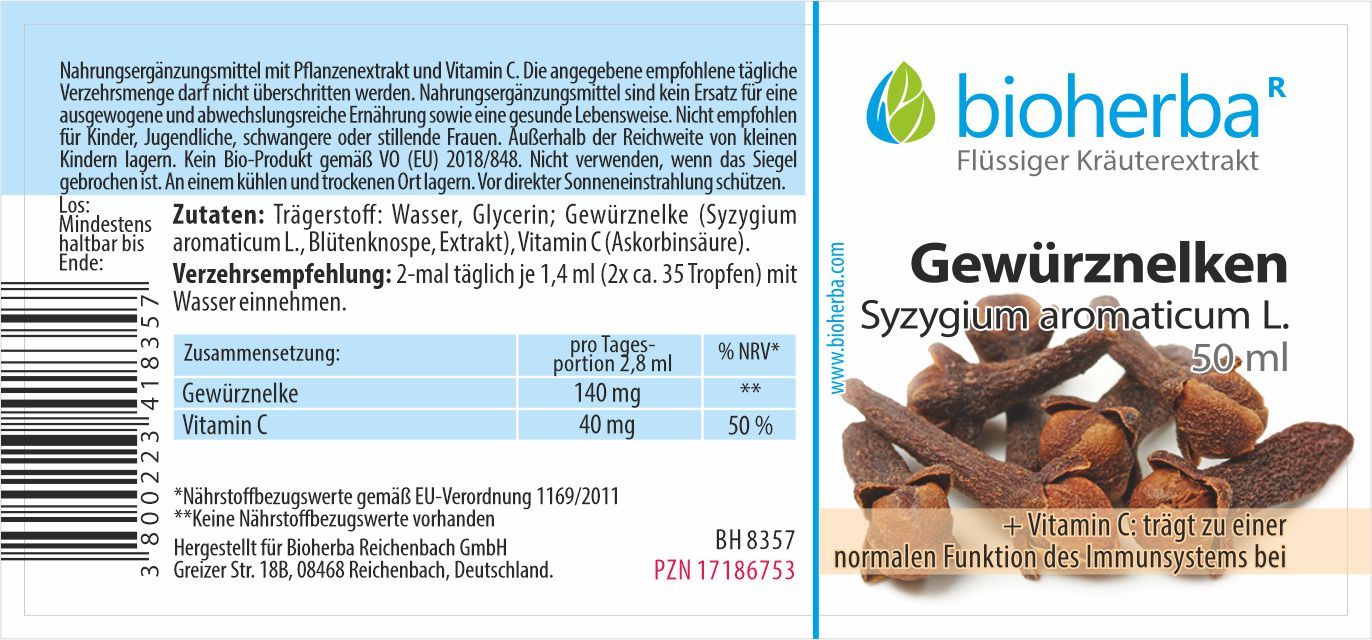 Bioherba Gewürznelken  Syzygium aromaticum L.  Tropfen  Tinktur Extrakt