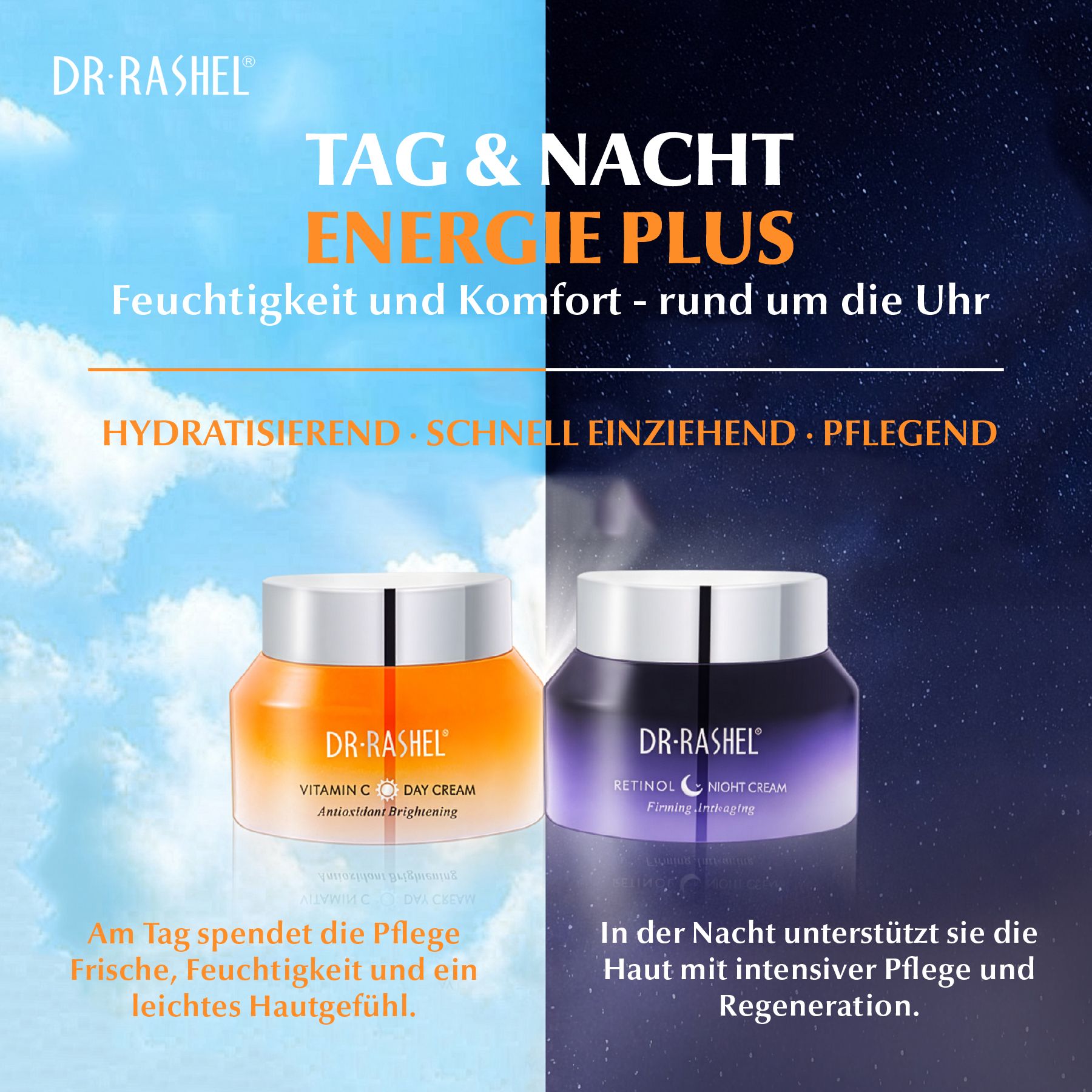 DR.RASHEL Gesichtspflege-Set Retinol Vitamin C Tagespflege Nachtpflege