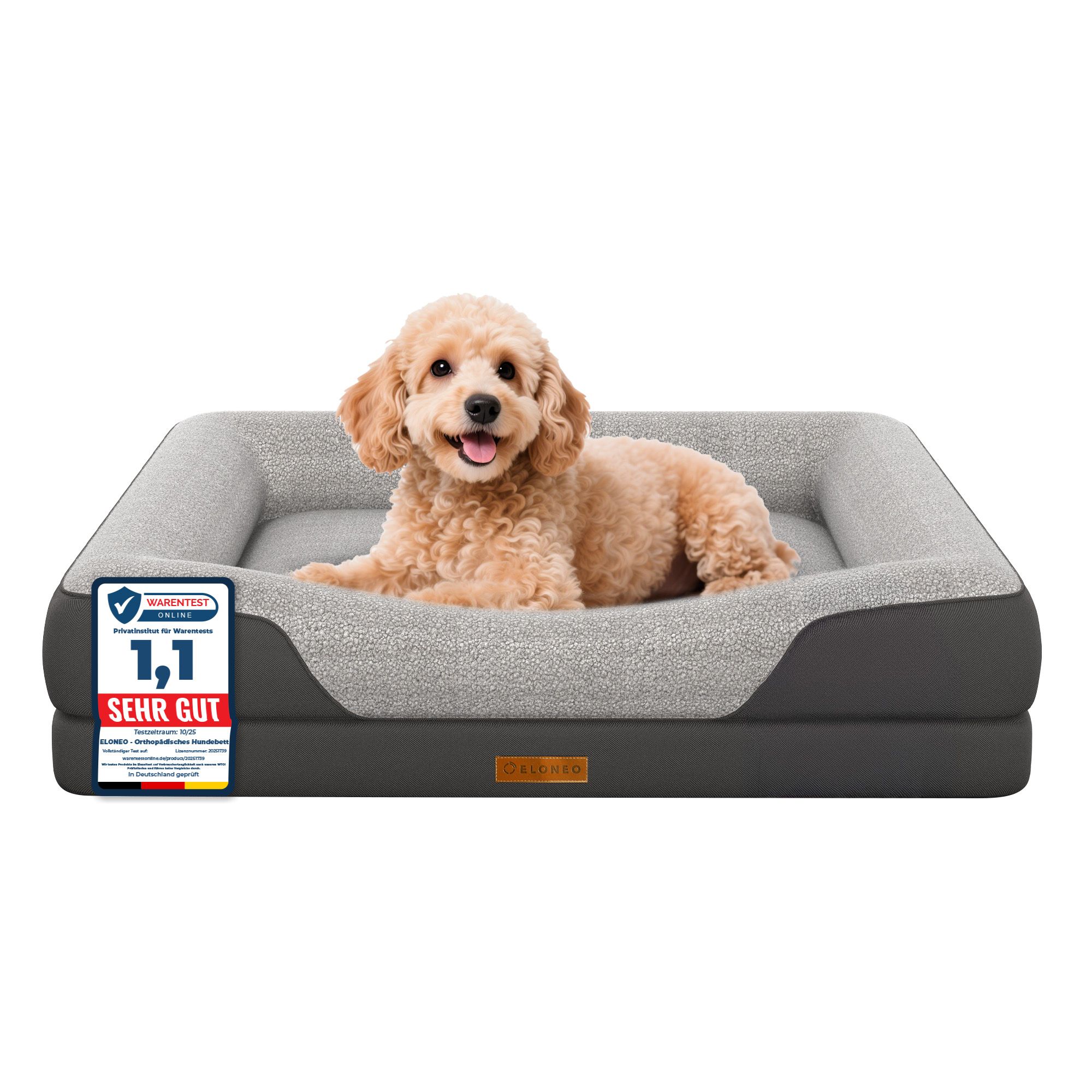 Eloneo Orthopädisches Hundebett, Größe S - Grau 1 St