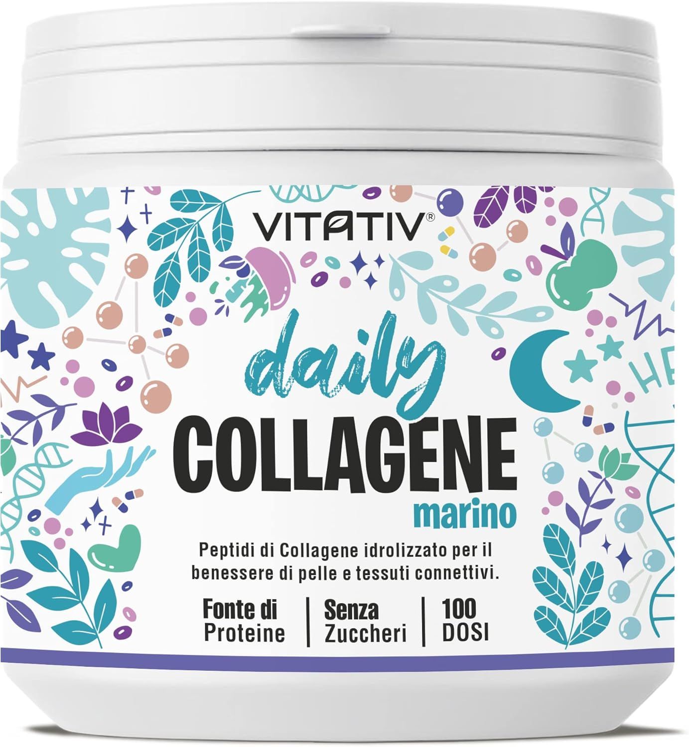 VITATIV Collagene Marino Idrolizzato Premium, Peptidi di Collagene di Pesce in Polvere, Gusto Neutro