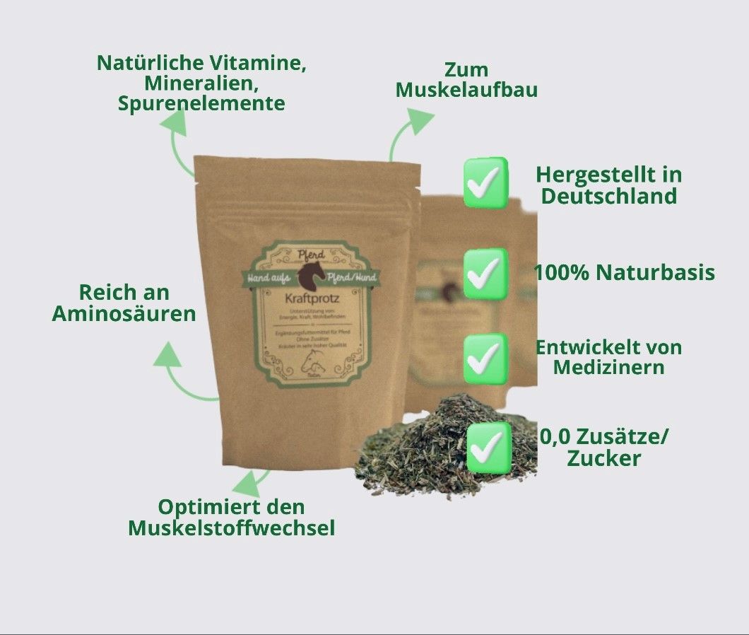 Hand aufs Pferd/Hund Muskel Kräuter Kraftprotz