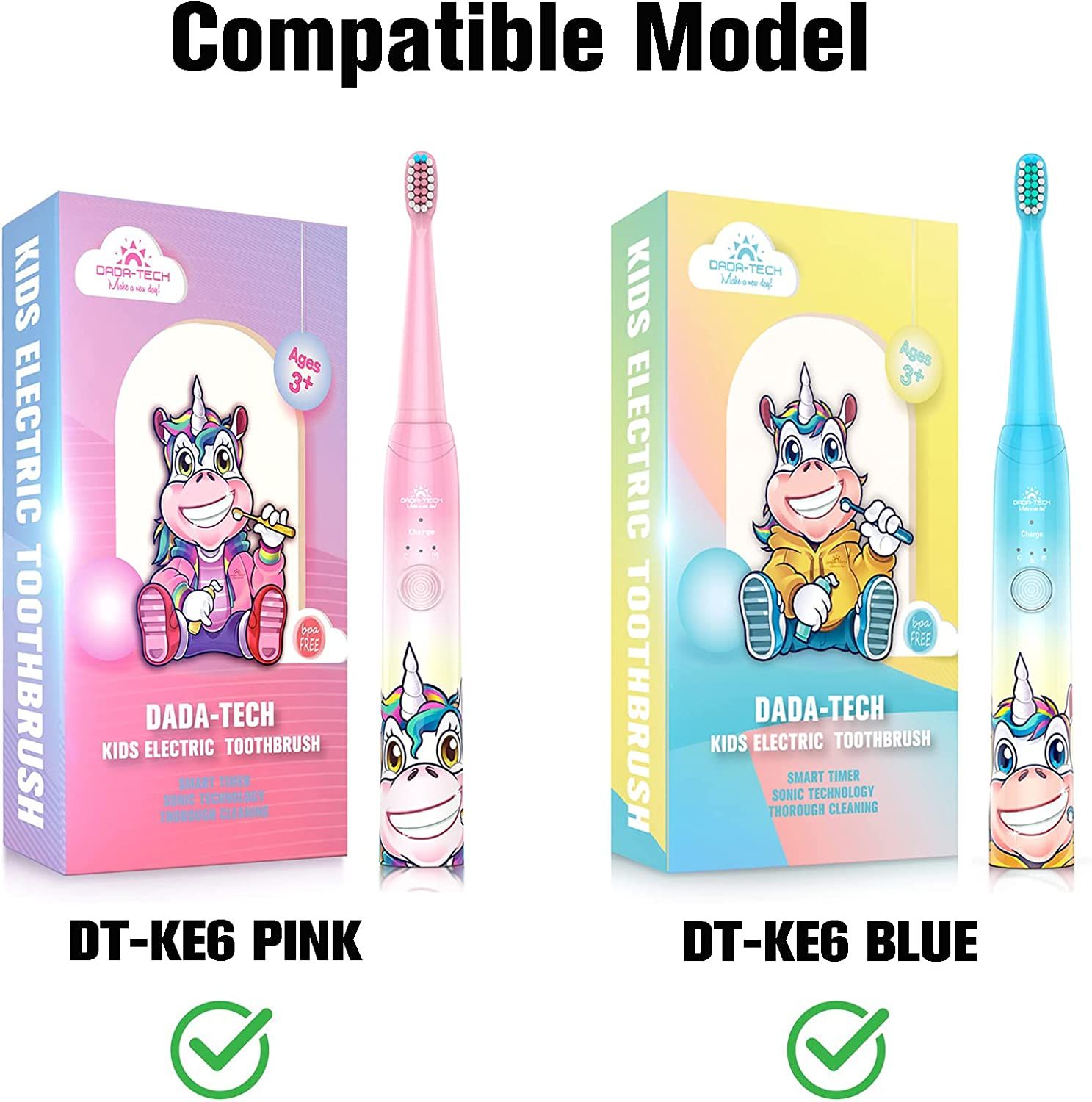 Dada-Tech Kinder Elektrische Zahnbürste Ersatzkopf für Einhorn Zahnbürste - Rosa - 4 Stück