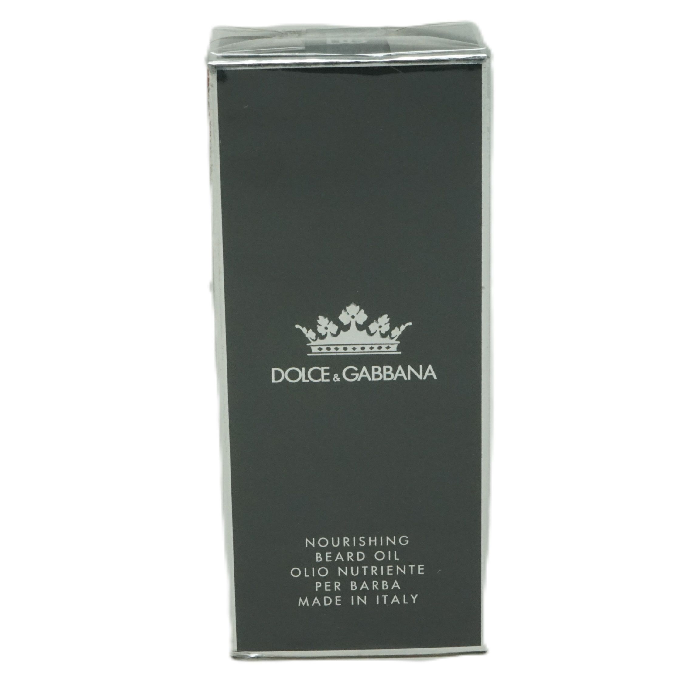 Dolce & Gabbana Bartöl-Verpackung mit Krone und Text "Nourishing Beard Oil".