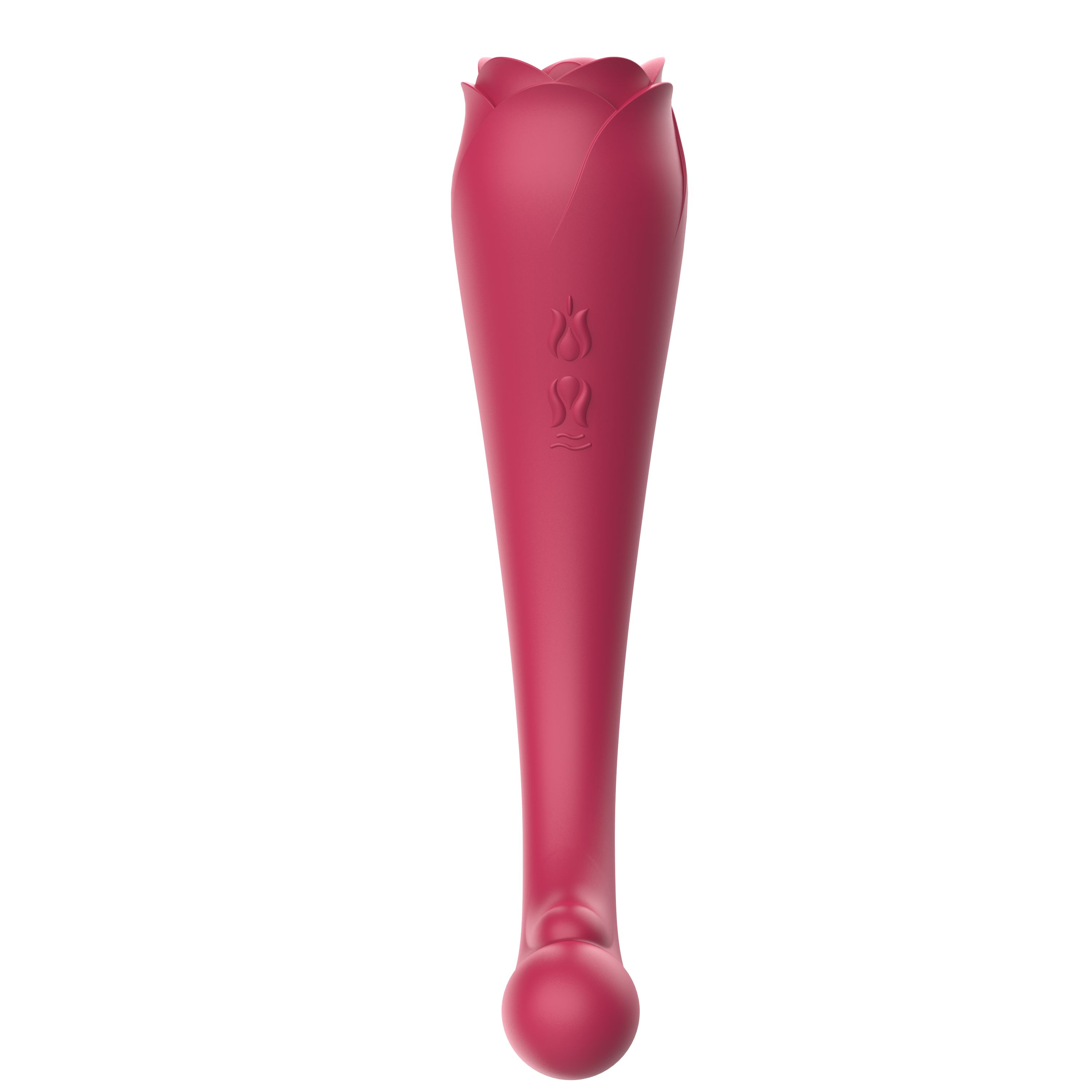 Rosa Vibrator mit blütenförmigem Kopf und länglicher Form.