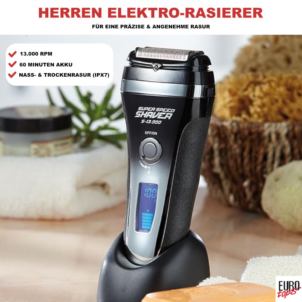 EUROtops Aufladbarer Rasierer mit LC-Display, Trimmer, 60 Min. Laufzeit