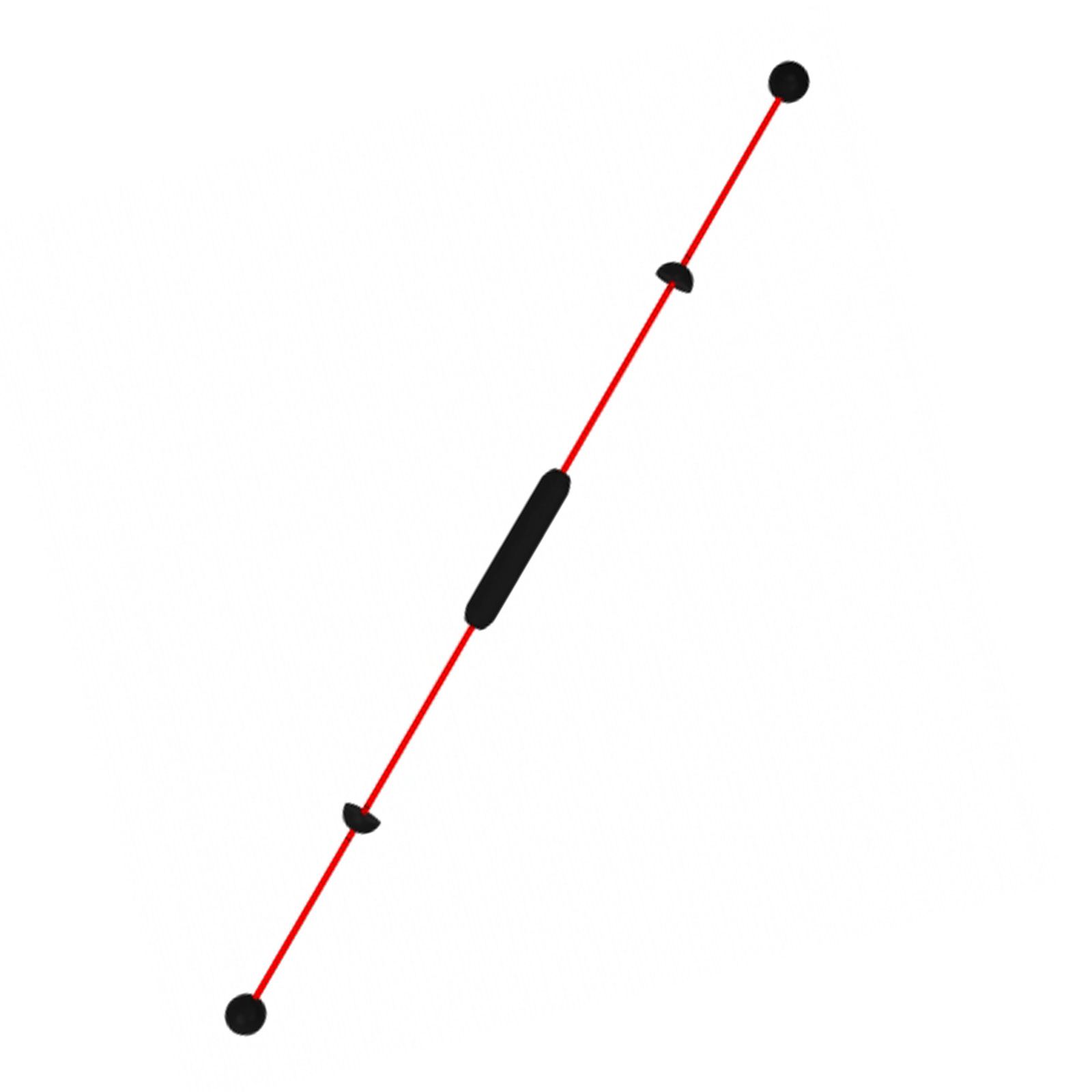 Roter Schwingstab mit schwarzen Enden und Griff. Zwei halbrunde Elemente und ein länglicher Griff in der Mitte.