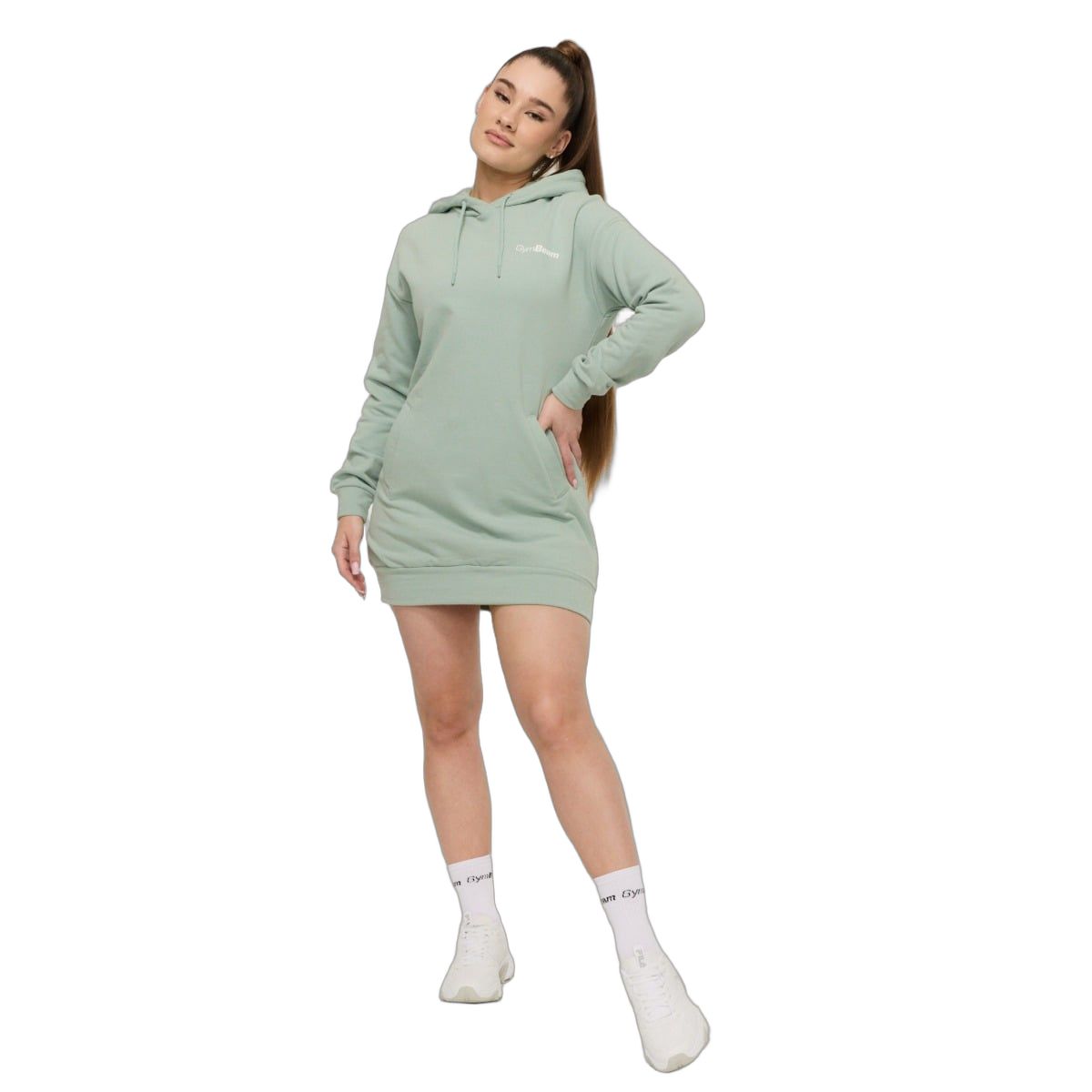 GymBeam Hoodie Damen Longline regular mit Kapuze Eucalypt