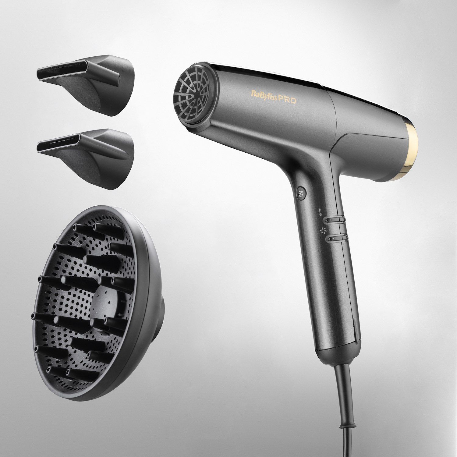 BaBylissPRO Falco Haartrockner Digital Highspeed Grau/Gold BAB8550E