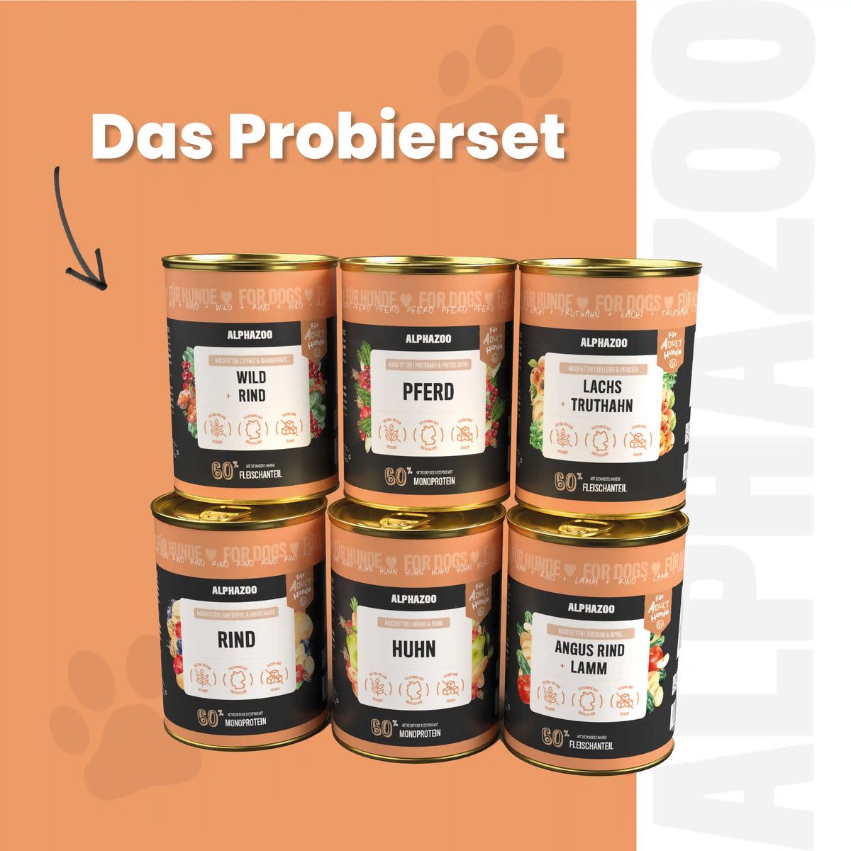 alphazoo Probierschmaus für Hunde – Nassfutter Probierpaket