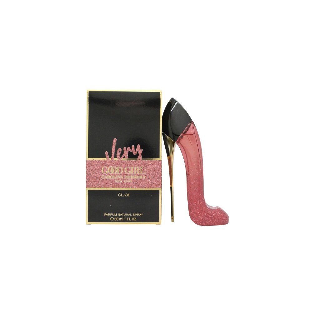 Roter High Heel Flakon und Verpackung. Aufschrift: Very Good Girl Glam. Parfum Natural Spray.