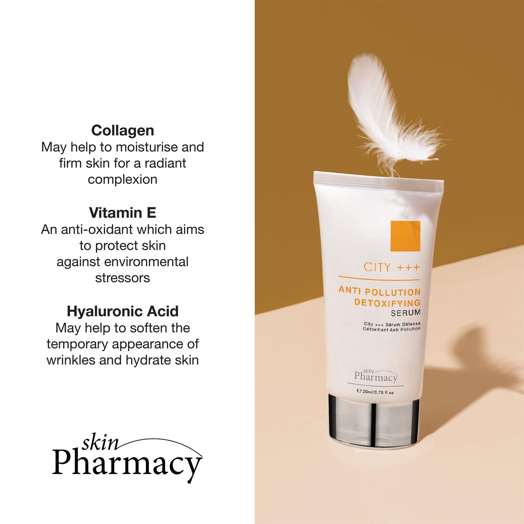 Tube skinPharmacy City +++ Anti-Pollution Detoxifying Serum mit Feder und Text.