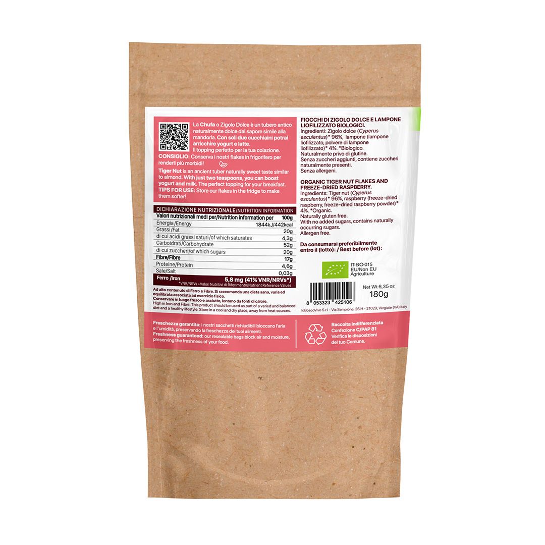 IoBoscoVivo Bio-Erdmandel-Flocken Himbeere - Glutenfreie, allergenfrei, ohne Zuckerzusatz