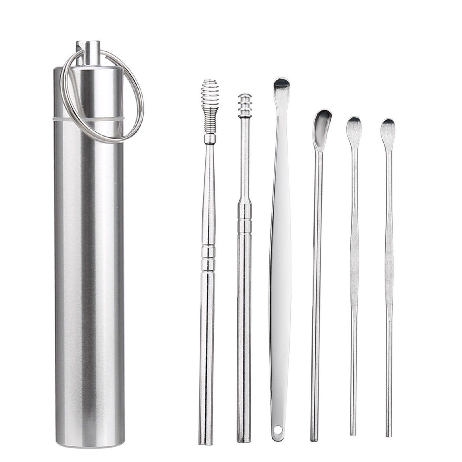 Edelstahl Ohrenreiniger Set 6 teilig, wiederverwendbar & rostfrei, für die tägliche Pflege 1 Pc