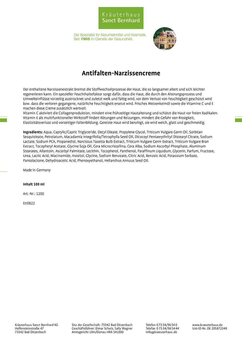 Sanct Bernhard Antifalten-Narzissencreme