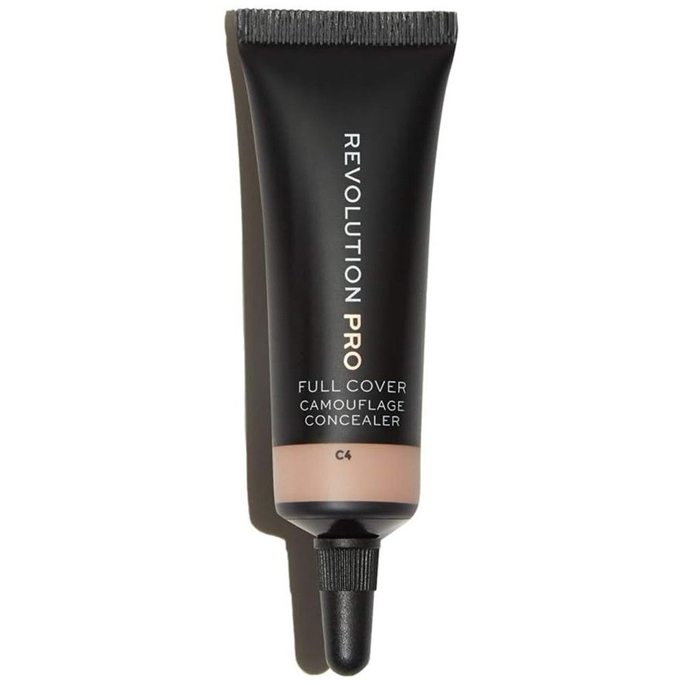Concealer-Tube, schwarz, mit Produkt- und Markenbezeichnung. Farbton C4. Schwarzer Applikator.