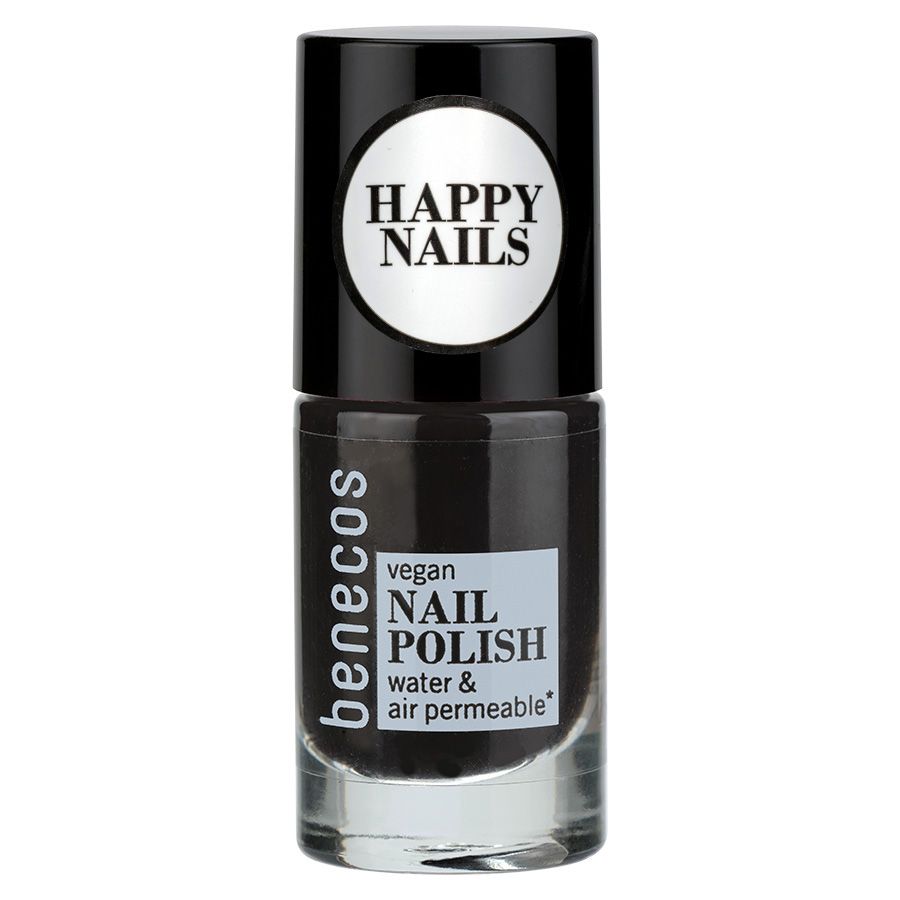 Benecos Nagellack Flasche, schwarz, vegan, wasser- und luftdurchlässig.
