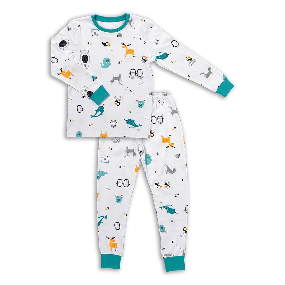 schlummersack Kinder Pyjama 2-teilig aus 100% Bio-Baumwolle Langarm Größe 128 Polarfreunde