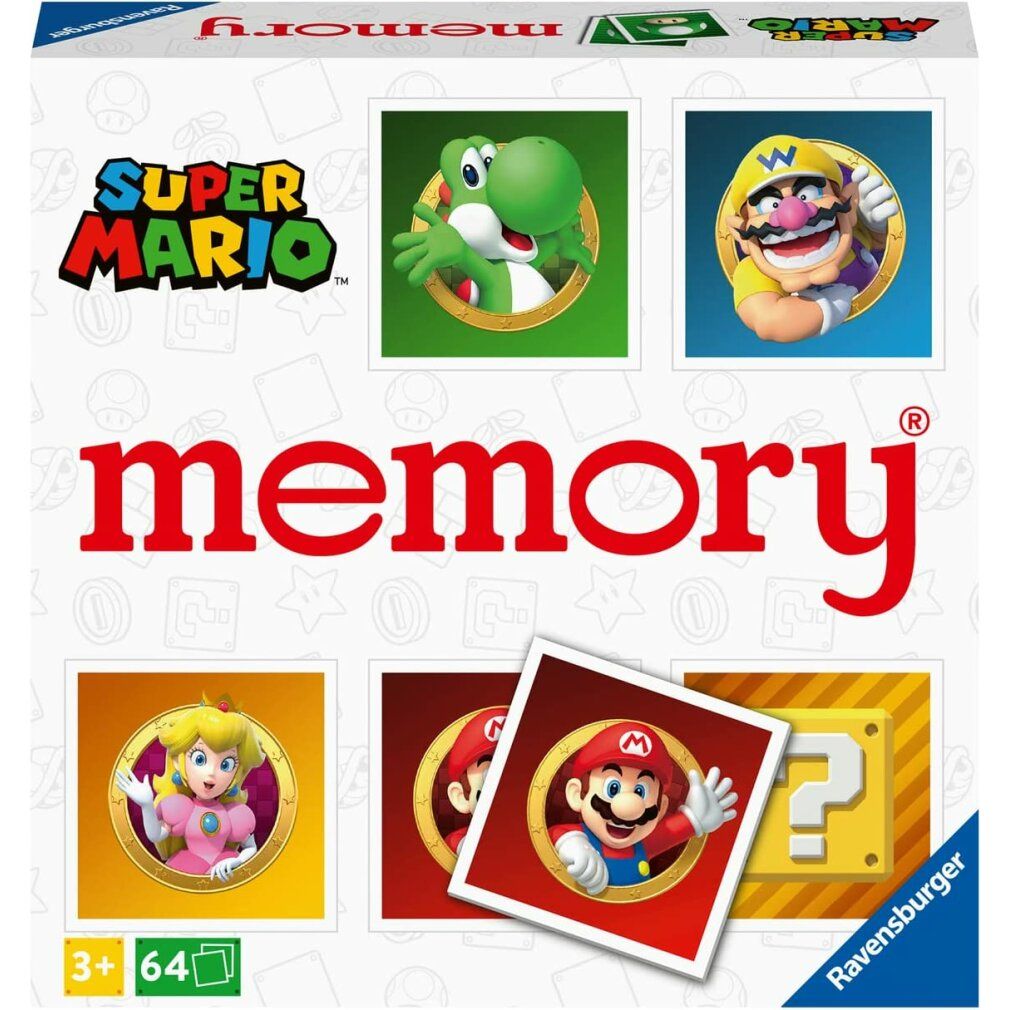 Ravensburger Memory Super Mario. Kartenspiel mit Charakteren. Verpackung mit Spielkarten. Altersempfehlung: 3+.
