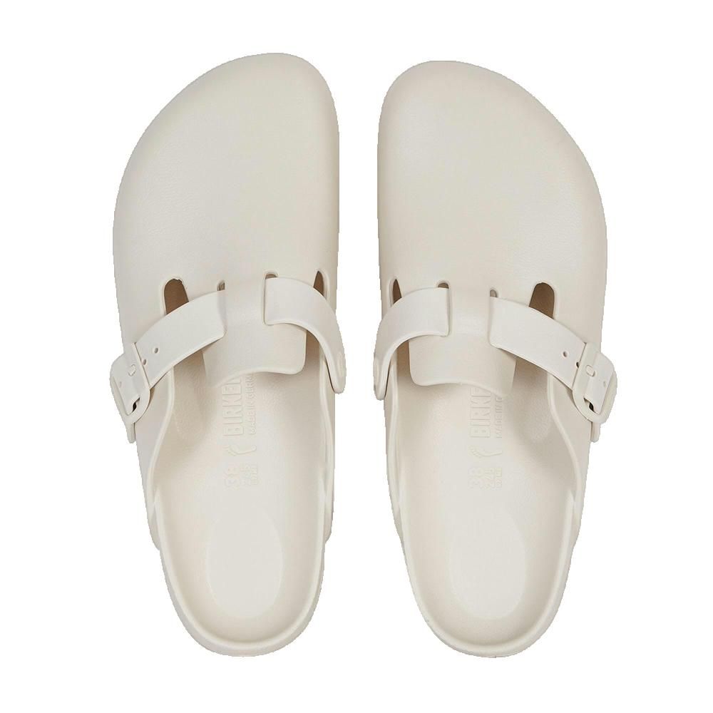 Zoccoli Birkenstock Navis beige, vista dall'alto. Fibbia.