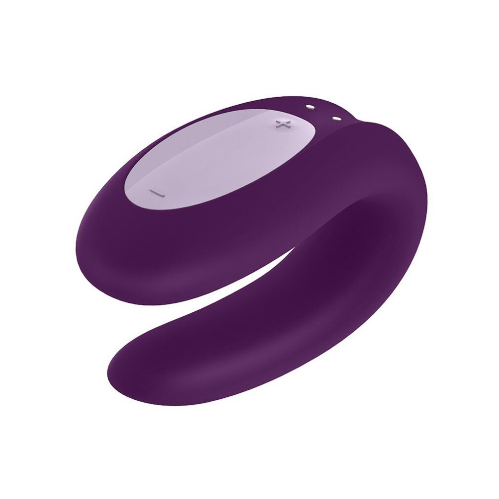 Lila U-förmiges Intimprodukt mit Bedienfeld und drei Knöpfen. Weißes Bedienfeld.