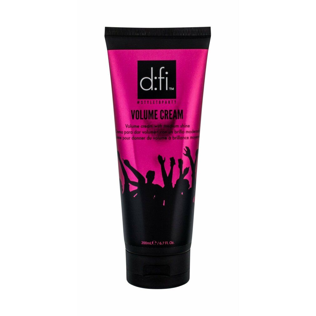 Schwarze Tube mit pinkfarbenem Etikett. Aufschrift: d:fi Volume Cream. Enthält 200ml.