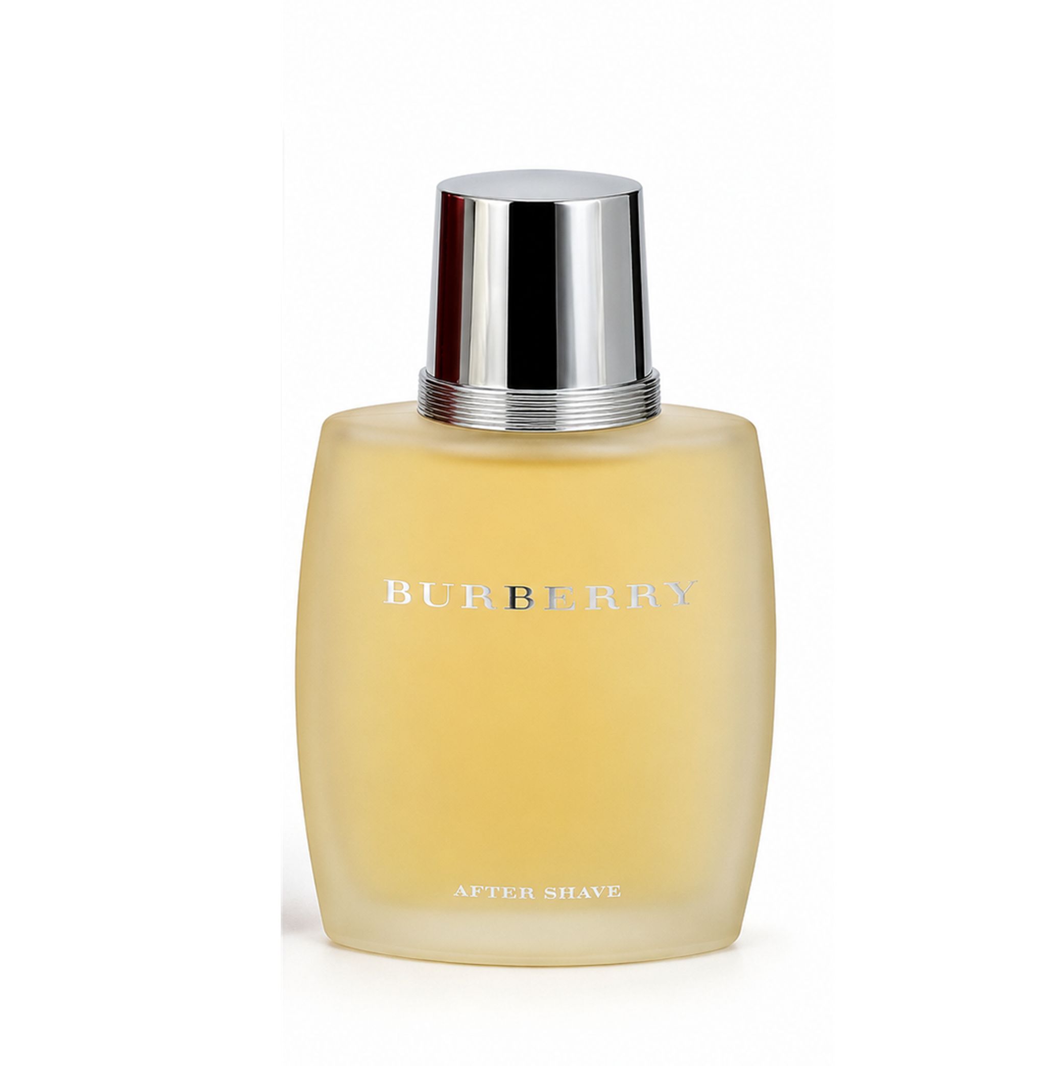 Burberry For Men After Shave Flakon mit silbernem Verschluss und silbernem Schriftzug.