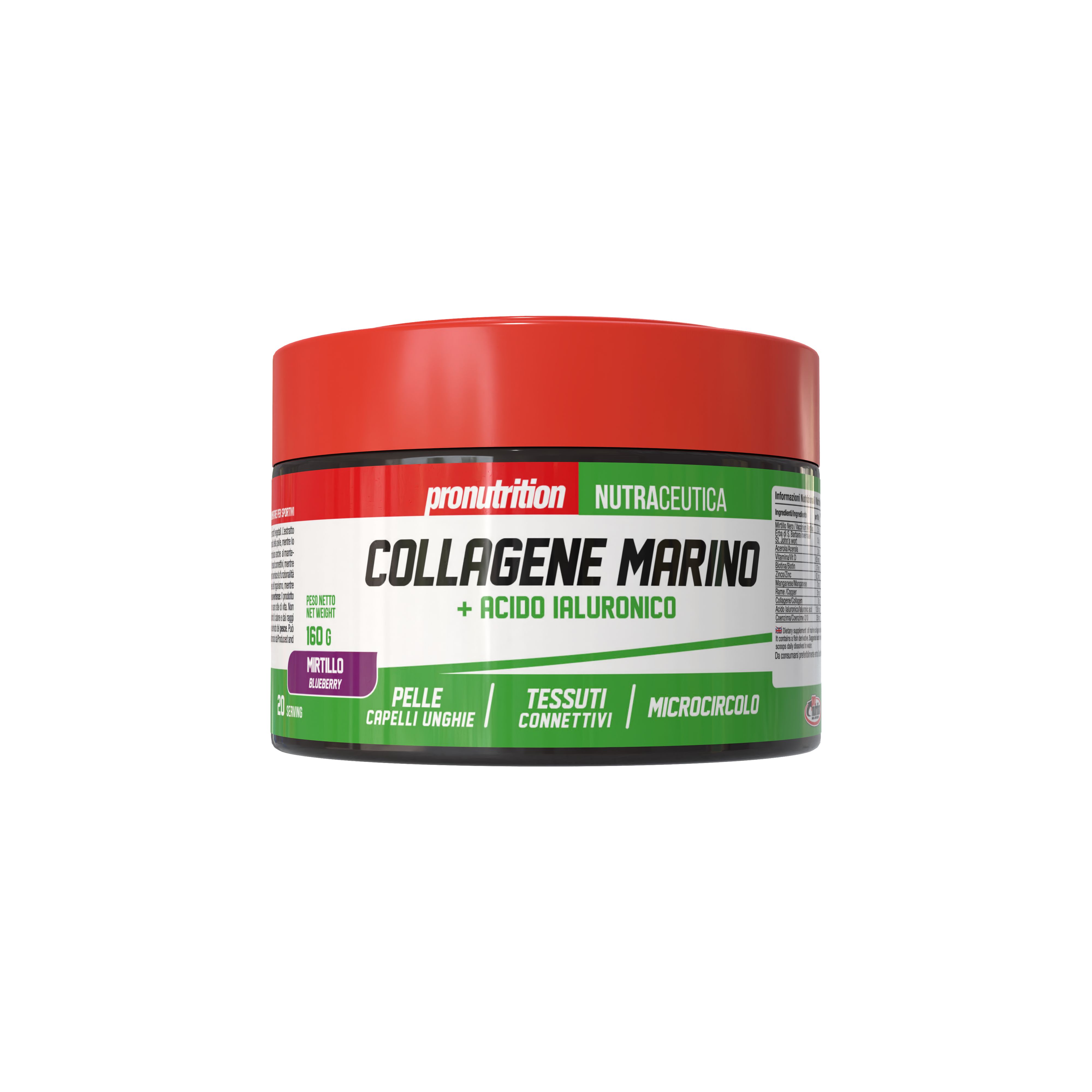 Pronutrition Collagene Marino e Acido Ialuronico - Polvere Gusto Mirtillo - Pelle e Unghie - 160g
