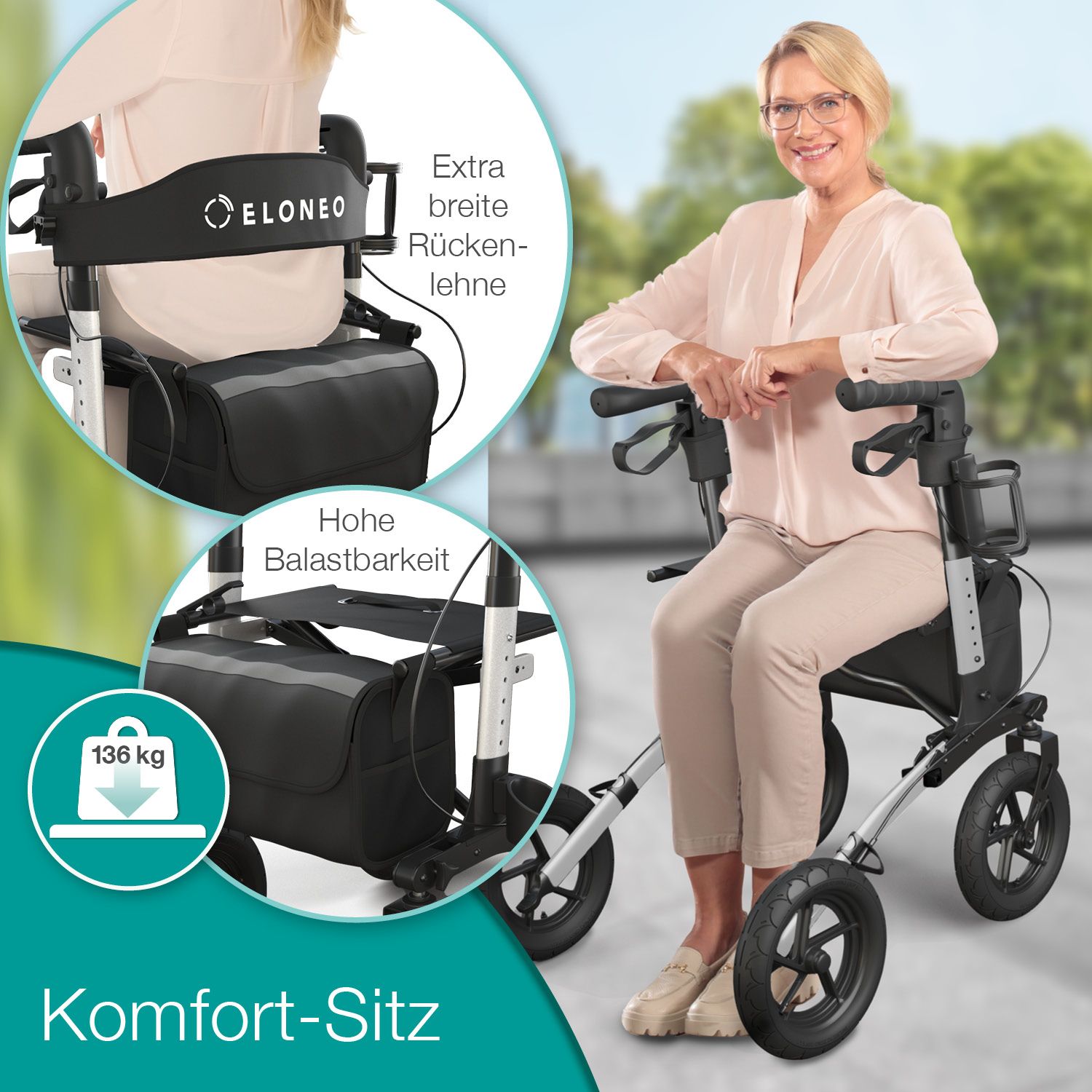 ELONEO Outdoor Rollator mit Luftbereifung