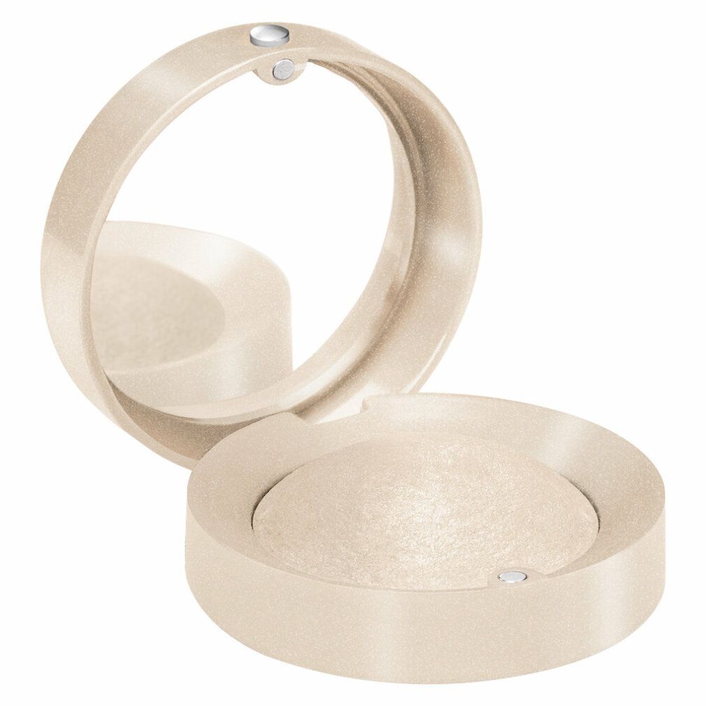Fard à paupières rond ouvert avec miroir. Fard crème. Le couvercle et le miroir sont ouverts.