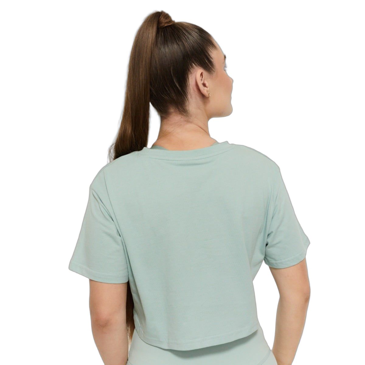 GymBeam T-Shirt Damen cropped loose Kurzarm mit Rundhalsausschnitt Eucalypt