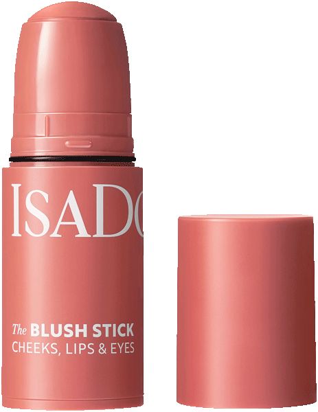IsaDora Blush Stick, rosa, mit geöffneter Kappe. Produktname und Marke sichtbar.