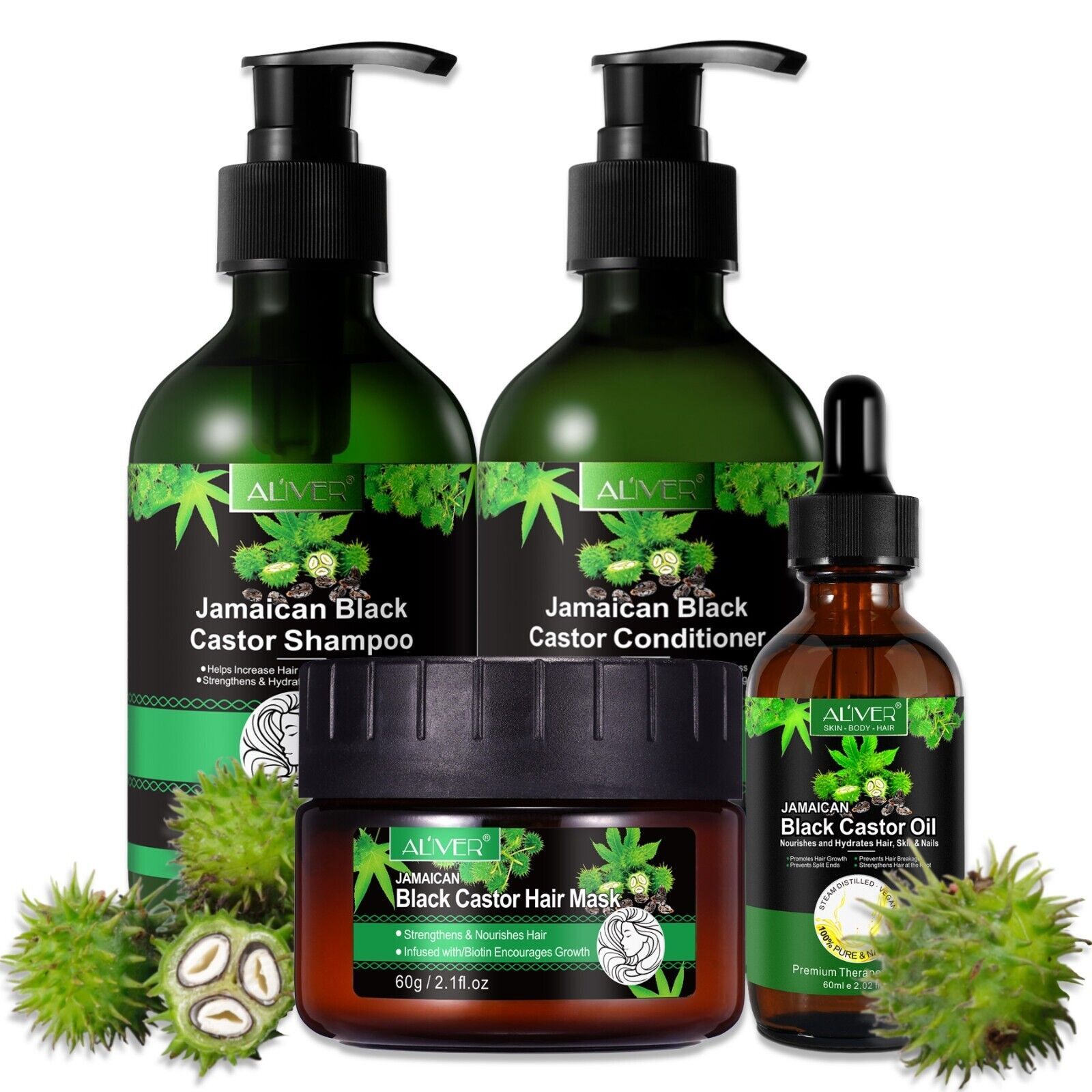 ALIVER Haarpflege-Set Rizinus Shampoo Conditioner Haarmaske Haaröl für Haarwachstum