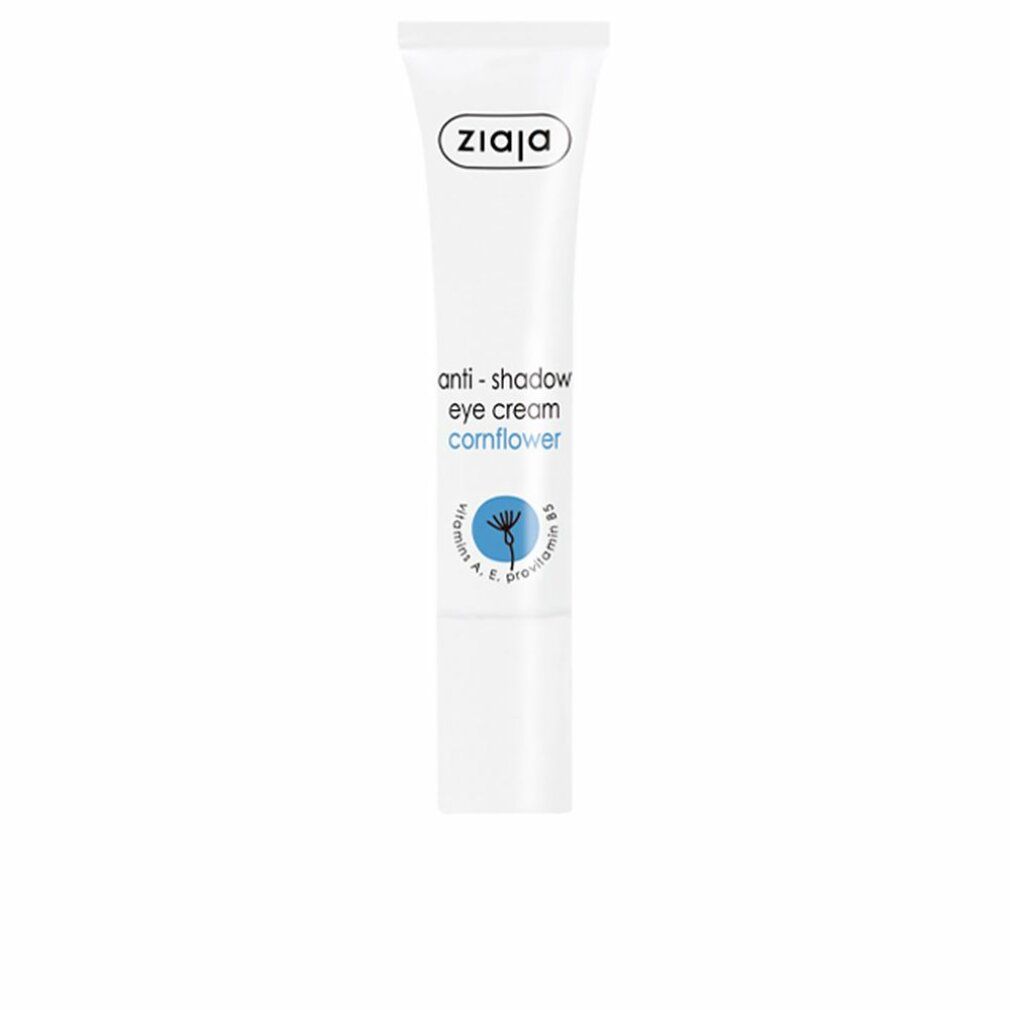 Ziaja Augencreme mit Kornblume gegen Augenringe. Weiße Tube mit schwarzem Logo und Text.