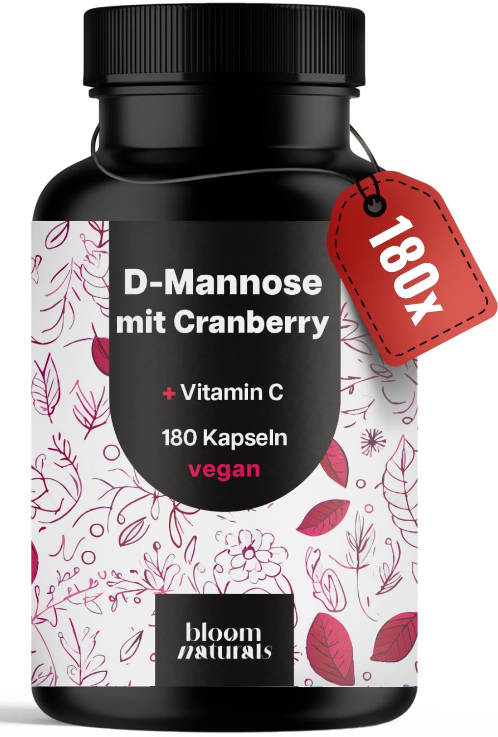 D-Mannose mit Cranberry & Vitamin C - 180 Kapseln 2100 mg Bloom Naturals® 161 g