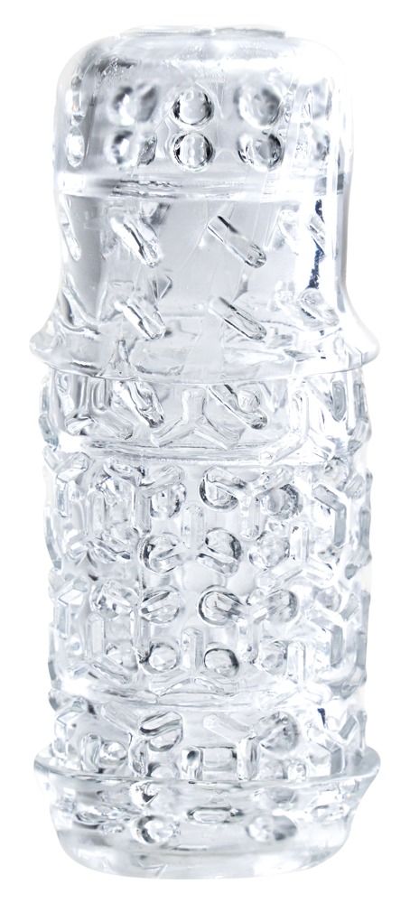 Transparente Hülle mit erhabenen, geometrischen Strukturen.