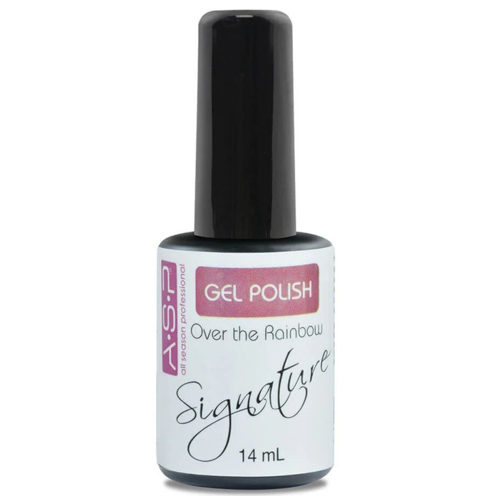 Nagellackflasche mit schwarzem Deckel. Etikett mit "GEL POLISH", "Signature" und "14 ml".