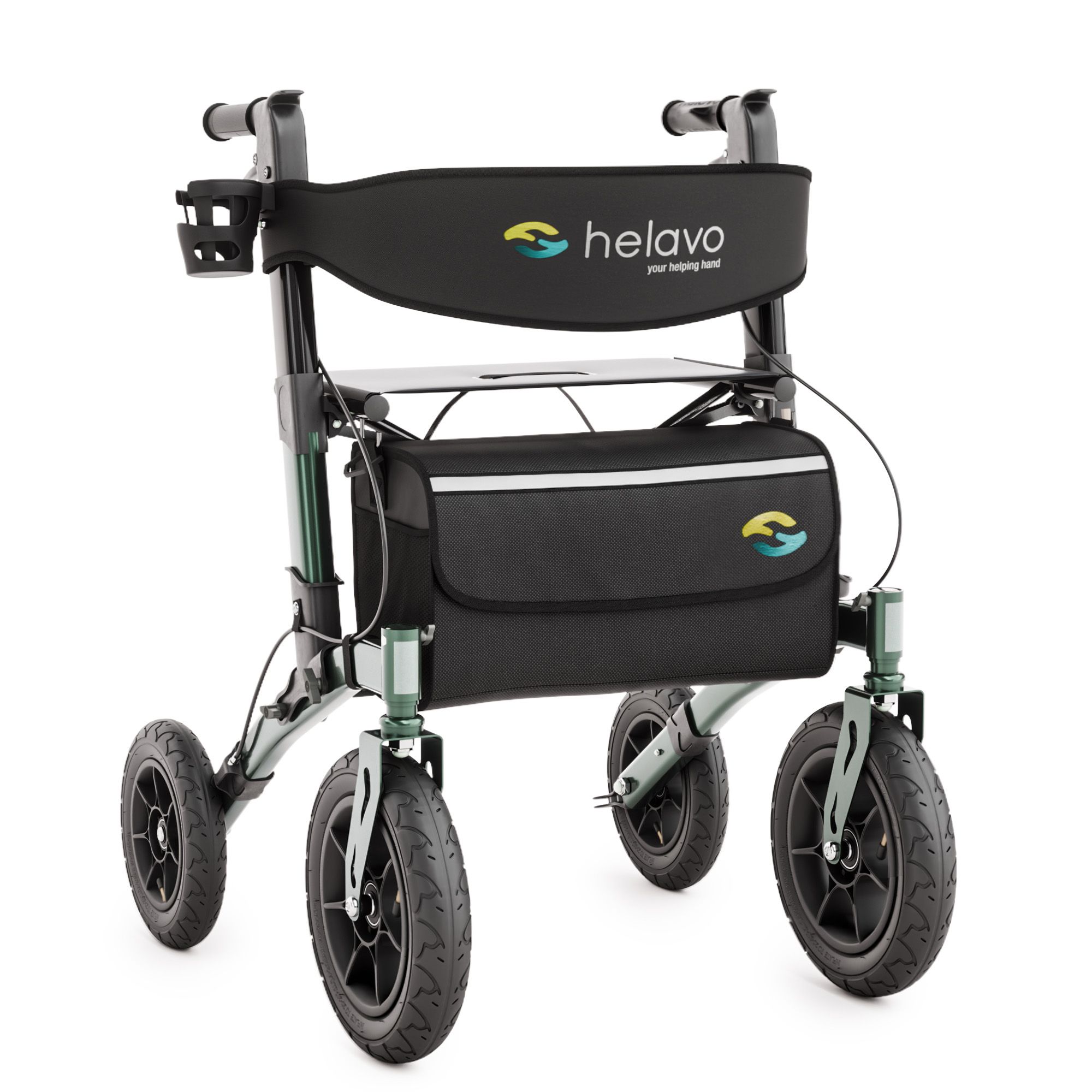 Helavo Outdoor Rollator mit Luftbereifung faltbar mit Sitz und Rueckenlehne