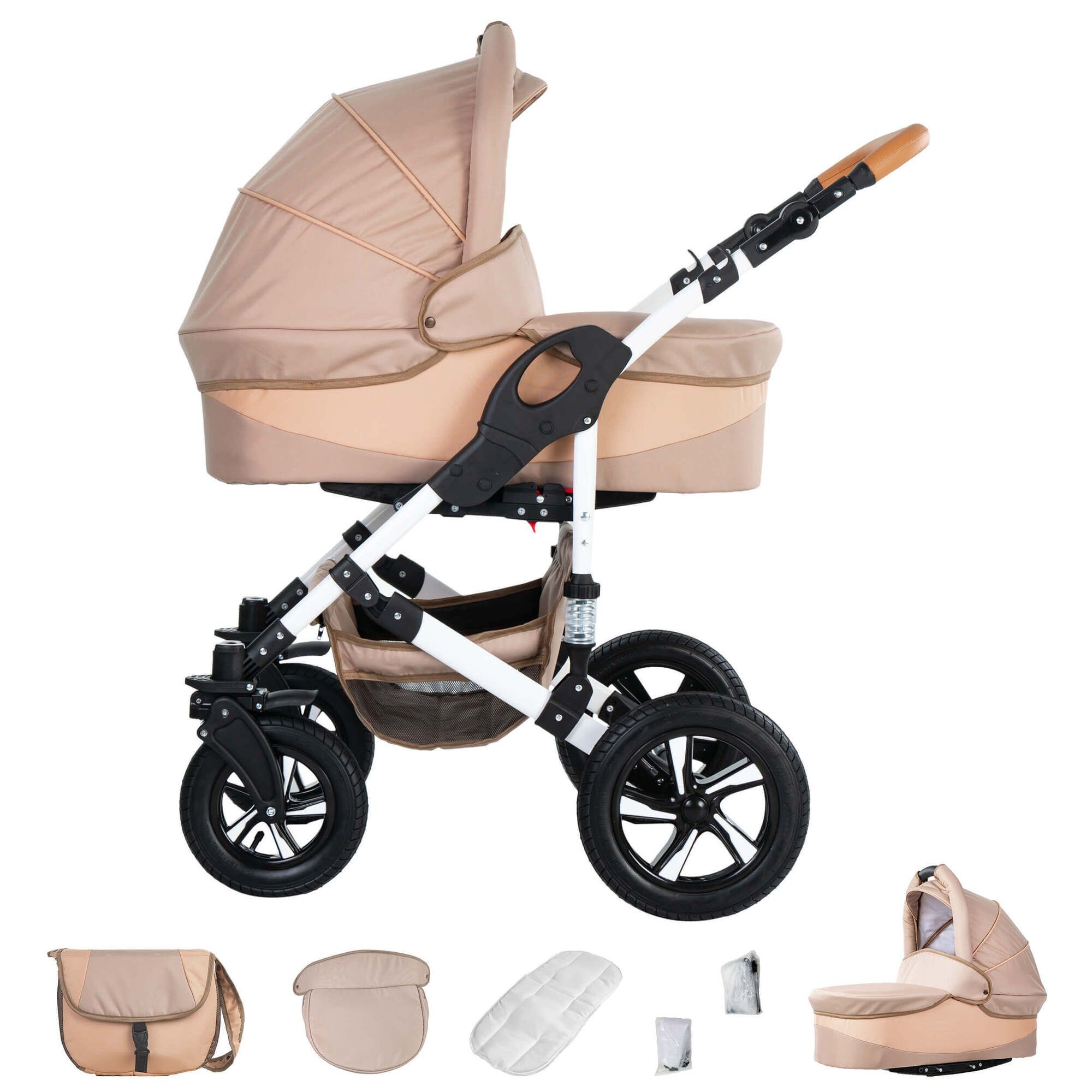 Friedrich Hugo Hamburg 2 in 1 Kombikinderwagen Luftreifen, Beige & Oatmeal