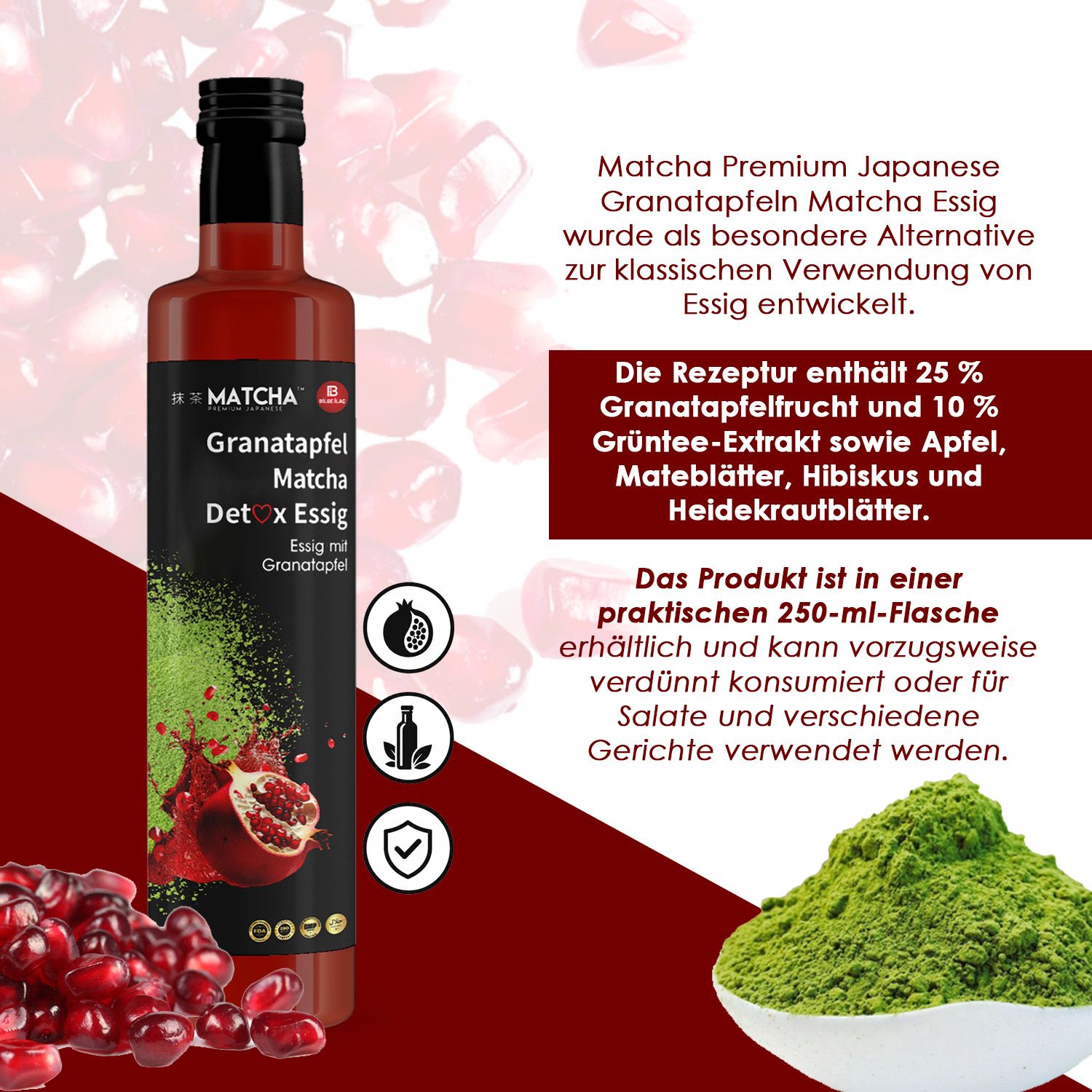 Bilge İlaç Matcha Premium Japanese Narlı Matchalı Detox-Essig