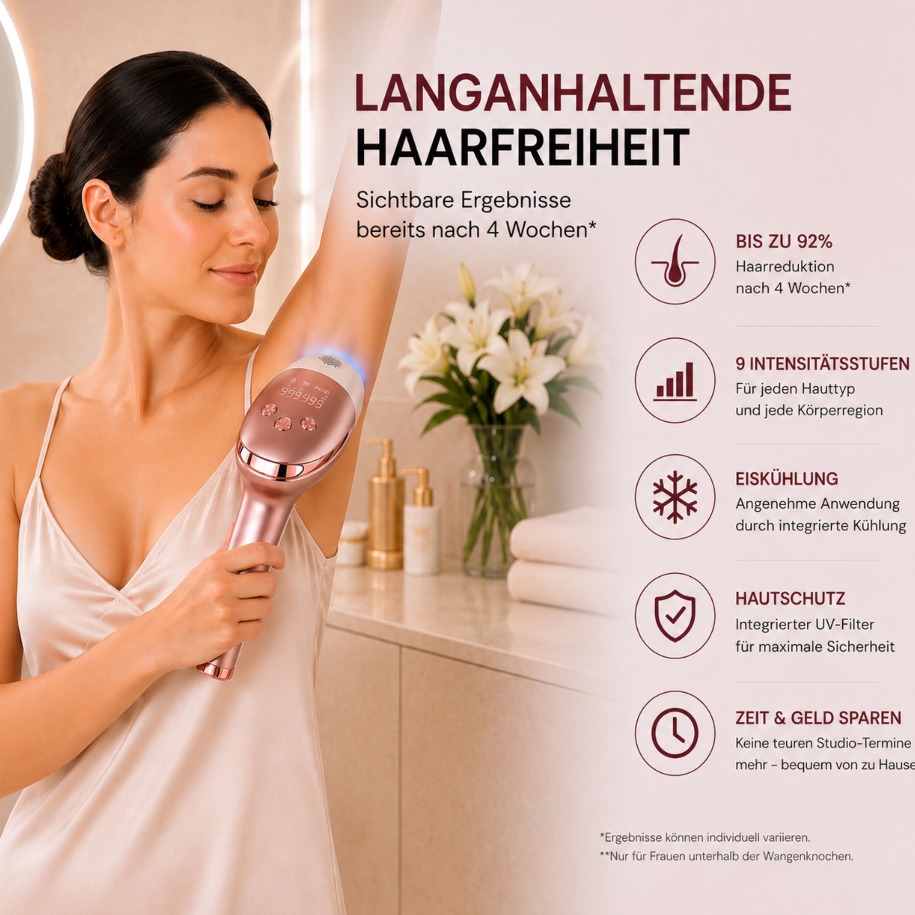 Lalano’S Cosmetics IPL-Haarentferner IceSilk Pro mit Eiskühlfunktion, HR/SC/RA & Auto-Modus