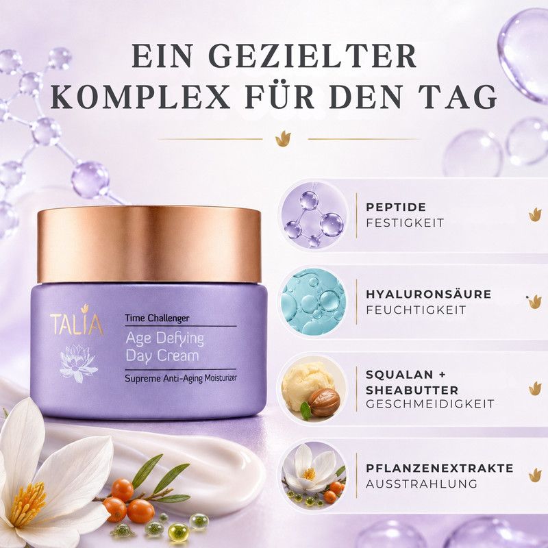 Lila Tiegel mit Anti-Aging Tagescreme, 50 ml.