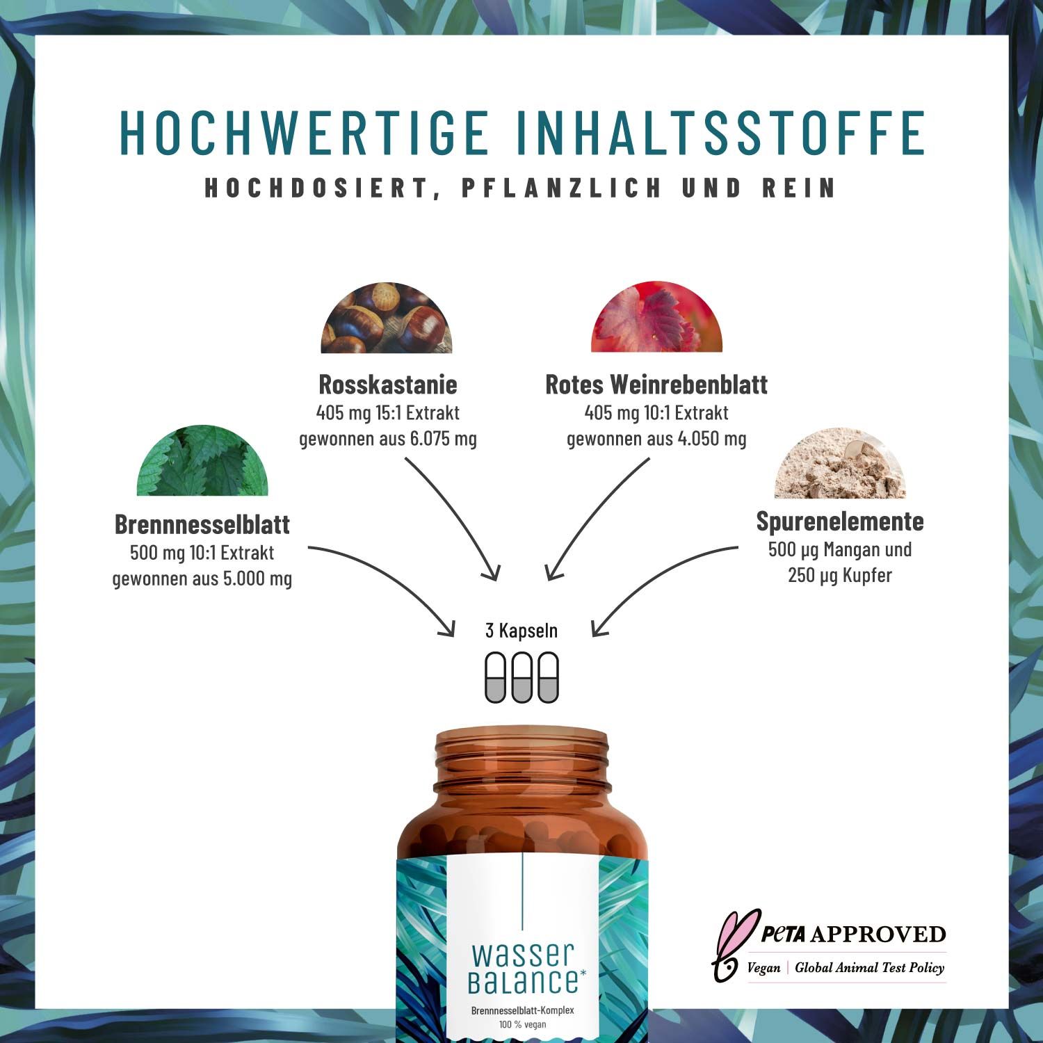 Brennnesselblatt Komplex mit Rosskastanienextrakt und roter Weinlaub - Wasserbalance - NATURTREU®