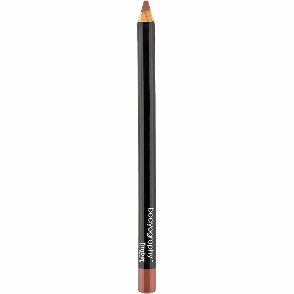Lippenstift-Stift, braun-rosa, mit schwarzem Schaft. Aufschrift: BODYOGRAPHY Timber Lip Liner.