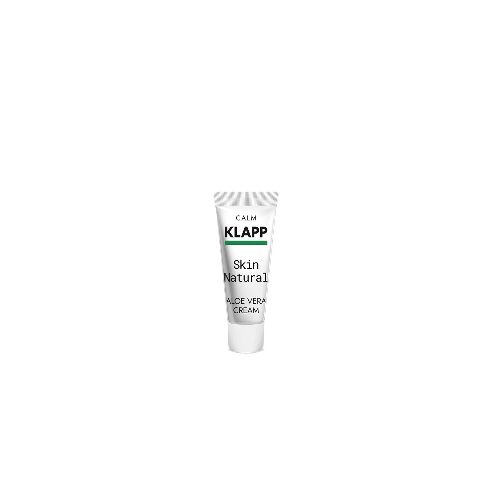 Tube Aloe Vera Creme mit Klapp-Logo und Skin Natural-Label. Weiße Tube mit grünen Akzenten. Produktname und Volumenangabe.