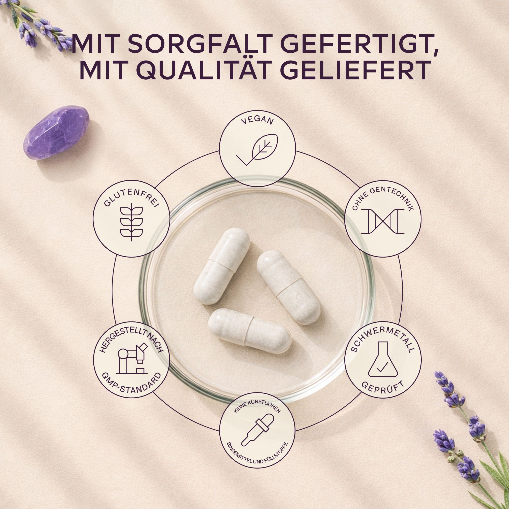 Magnesiumcitrat-Kapseln mit verschiedenen Zertifizierungen.