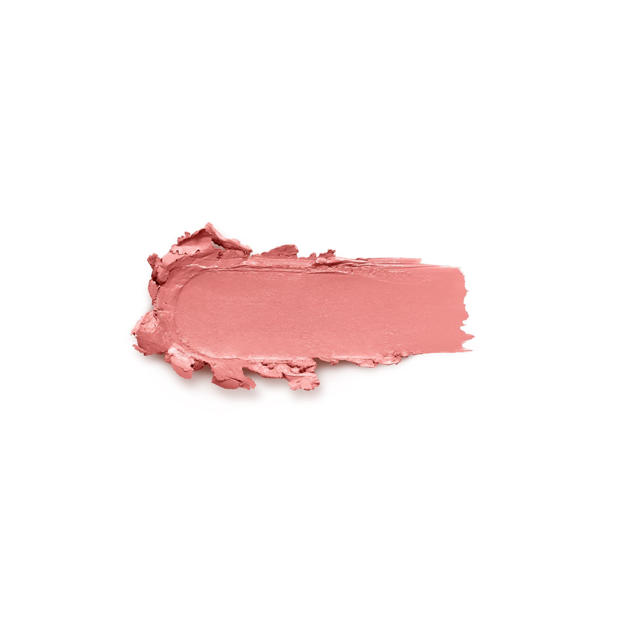 Lippenstift-Farbmuster in Pfirsich-Rosa. Aufgetragen auf weißem Hintergrund.